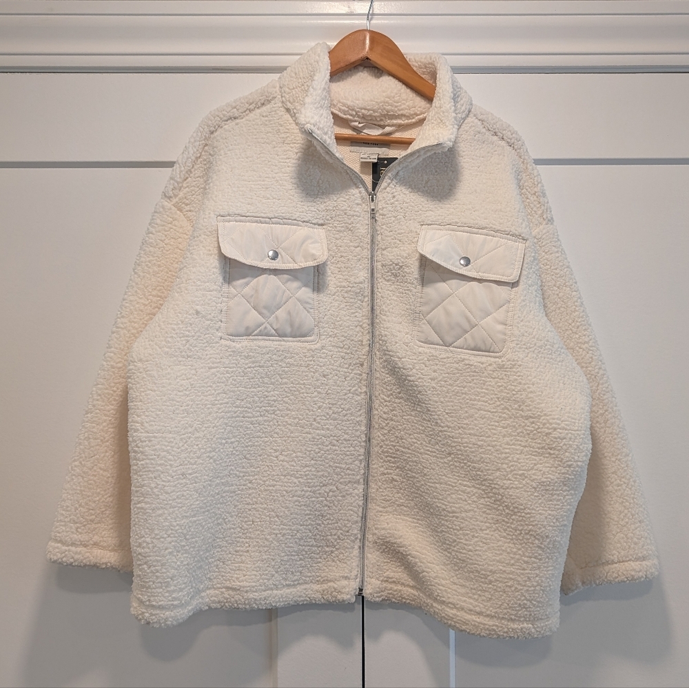 SABRINA LAUREN New York Women's 3X Cozy Cream Sherpa Zip-up Fleece Jacket